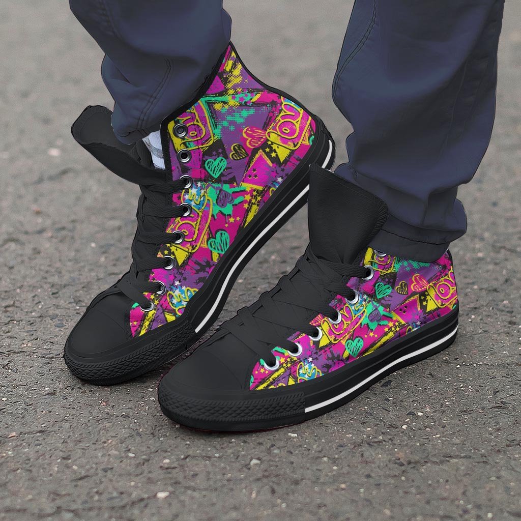 Graffiti Airbrush Love Print Men's High Top Shoes-grizzshop