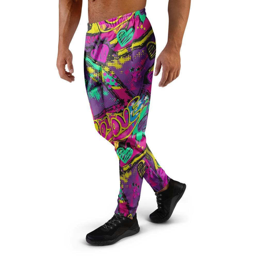 Graffiti Airbrush Love Print Men's Joggers-grizzshop