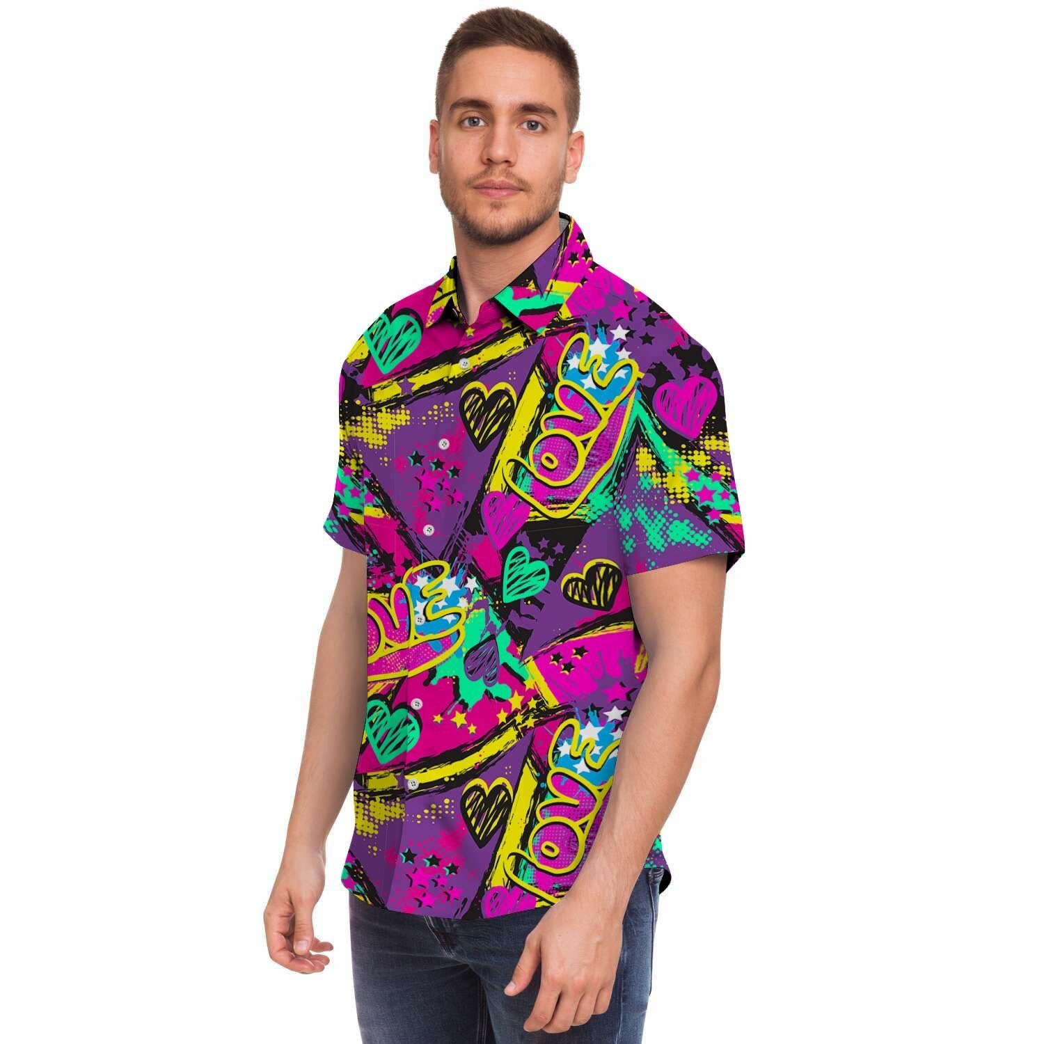 Graffiti Airbrush Love Print Men's Short Sleeve Shirt-grizzshop