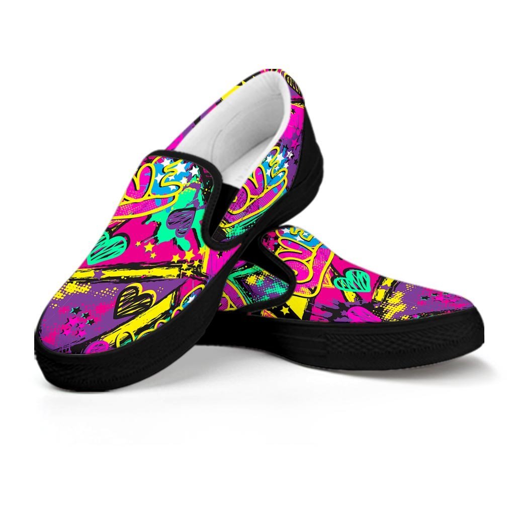 Graffiti Airbrush Love Print Men's Slip On Sneakers-grizzshop