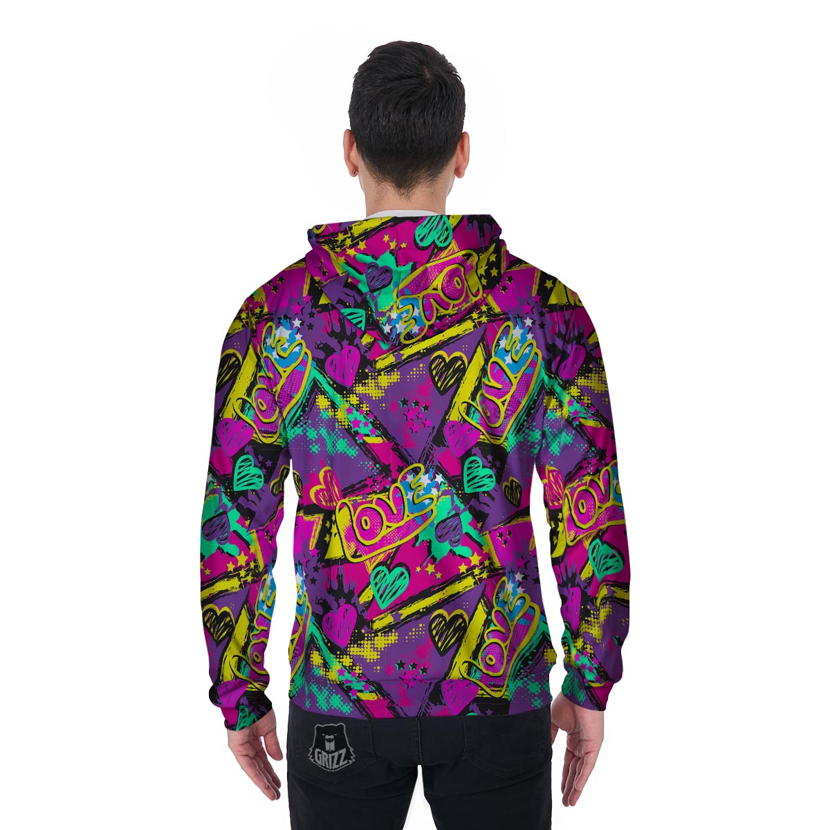 Graffiti Airbrush Love Print Men's Zip Up Hoodie-grizzshop