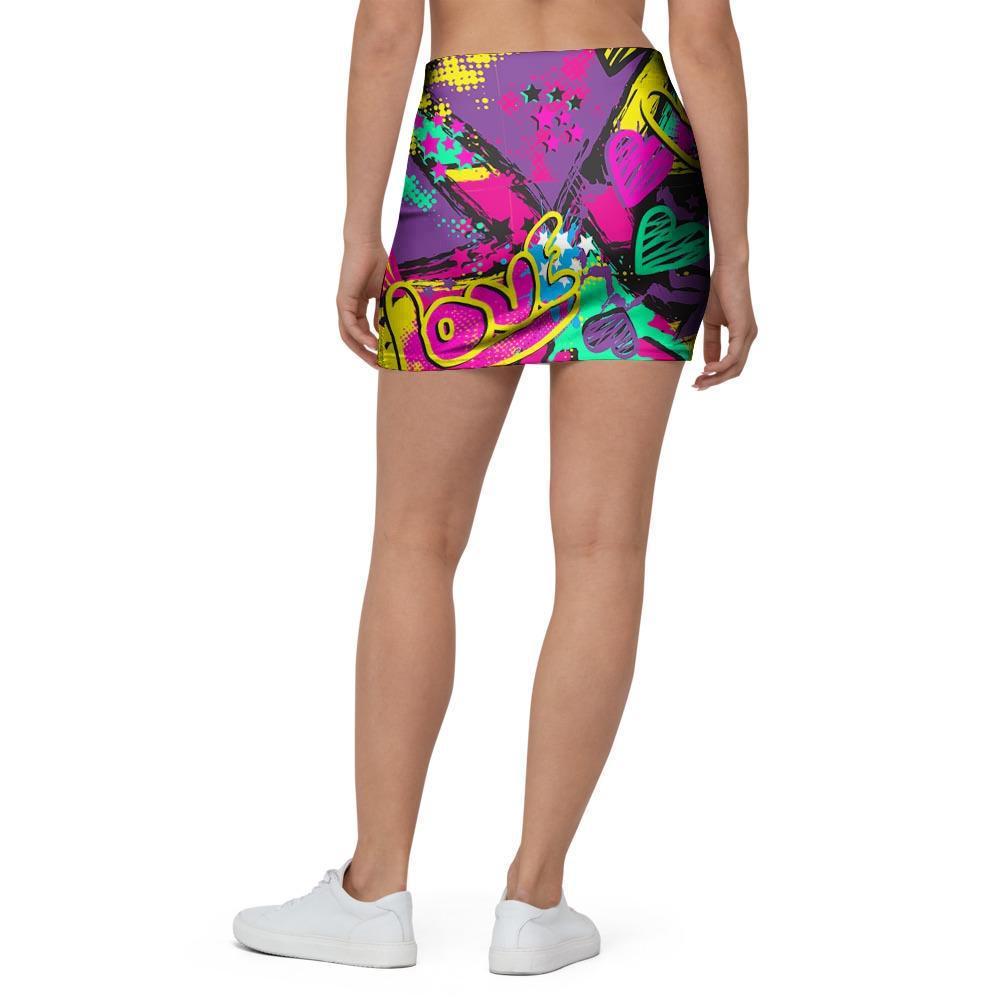 Graffiti Airbrush Love Print Mini Skirt-grizzshop