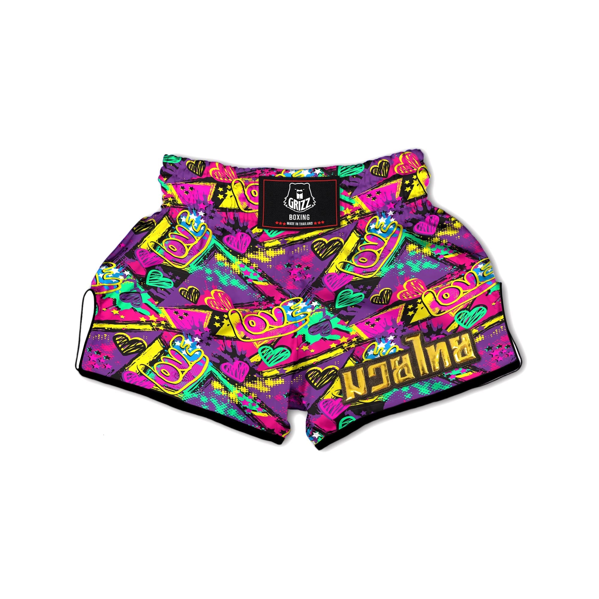 Graffiti Airbrush Love Print Muay Thai Boxing Shorts-grizzshop