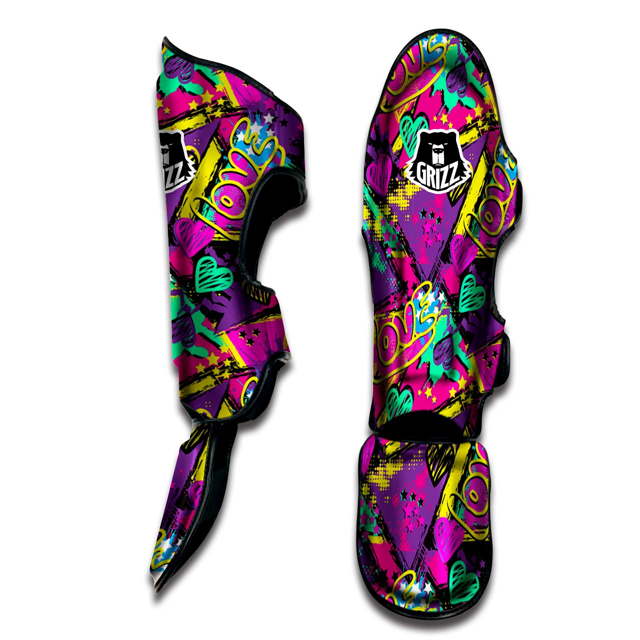 Graffiti Airbrush Love Print Muay Thai Shin Guard-grizzshop