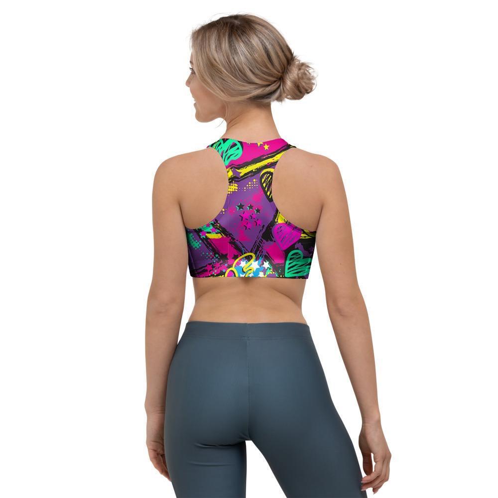 Graffiti Airbrush Love Print Sports Bra-grizzshop