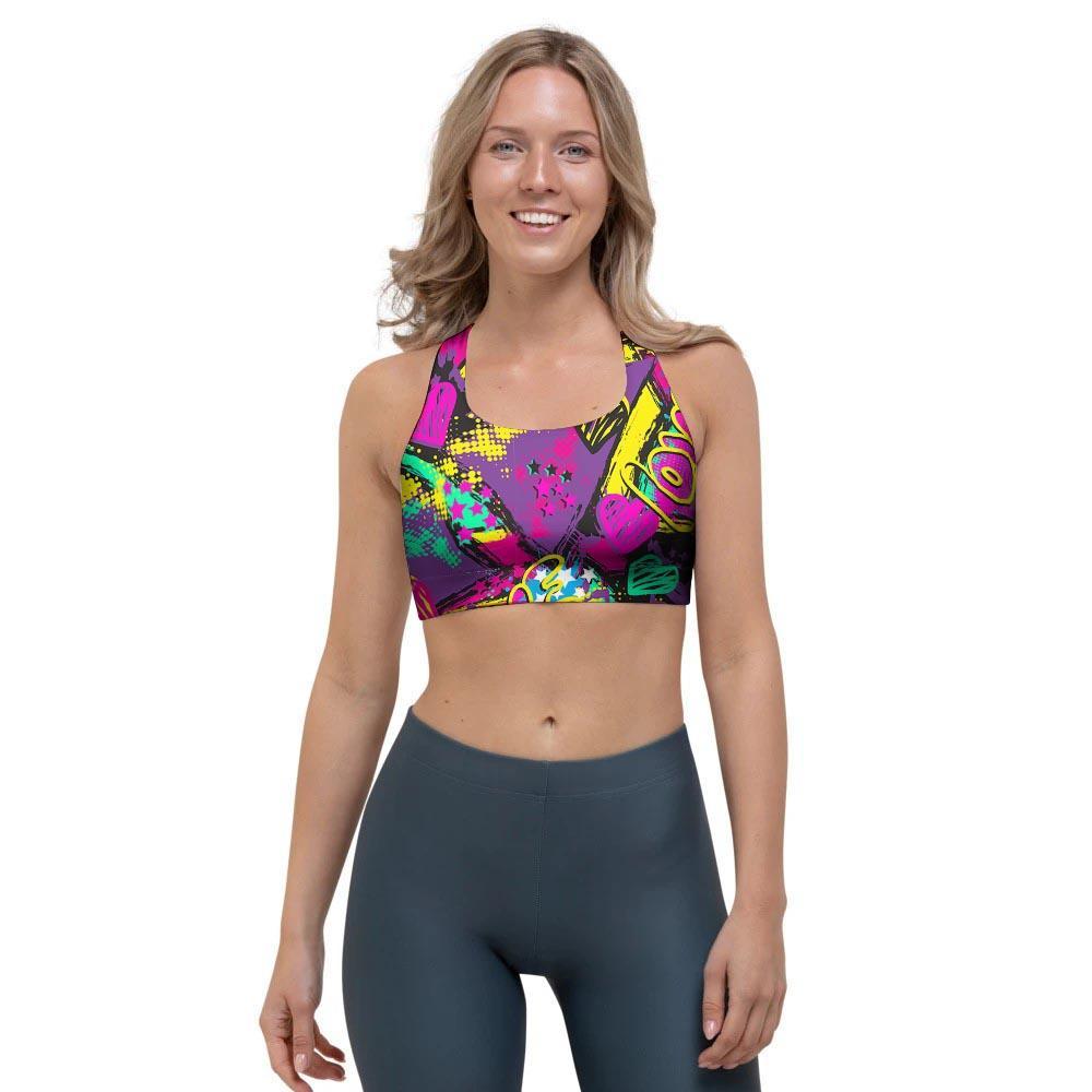 Graffiti Airbrush Love Print Sports Bra-grizzshop