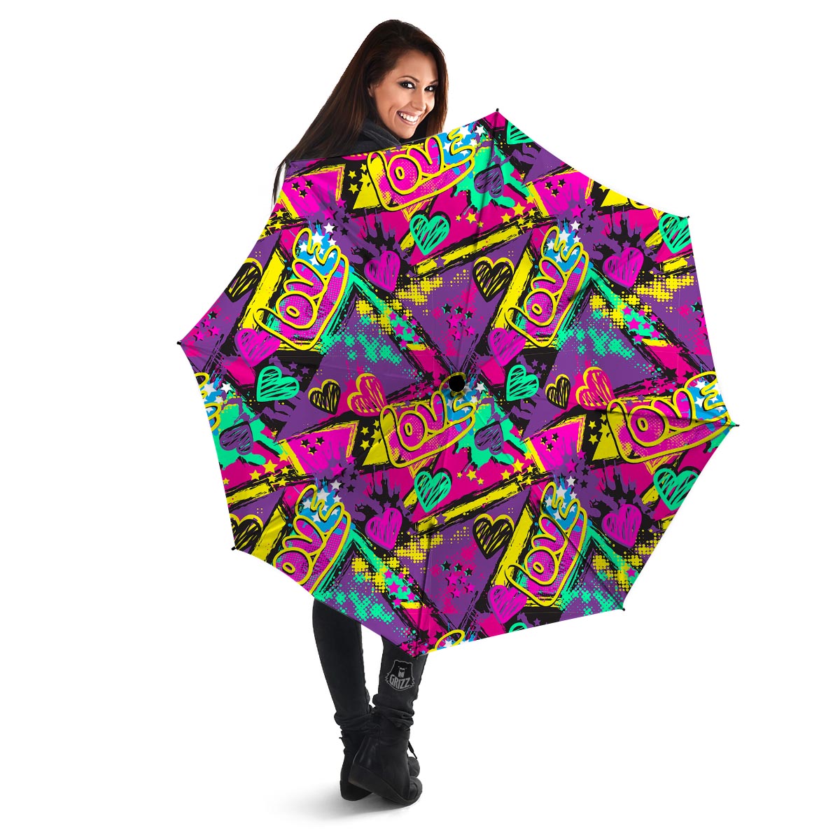 Graffiti Airbrush Love Print Umbrella-grizzshop