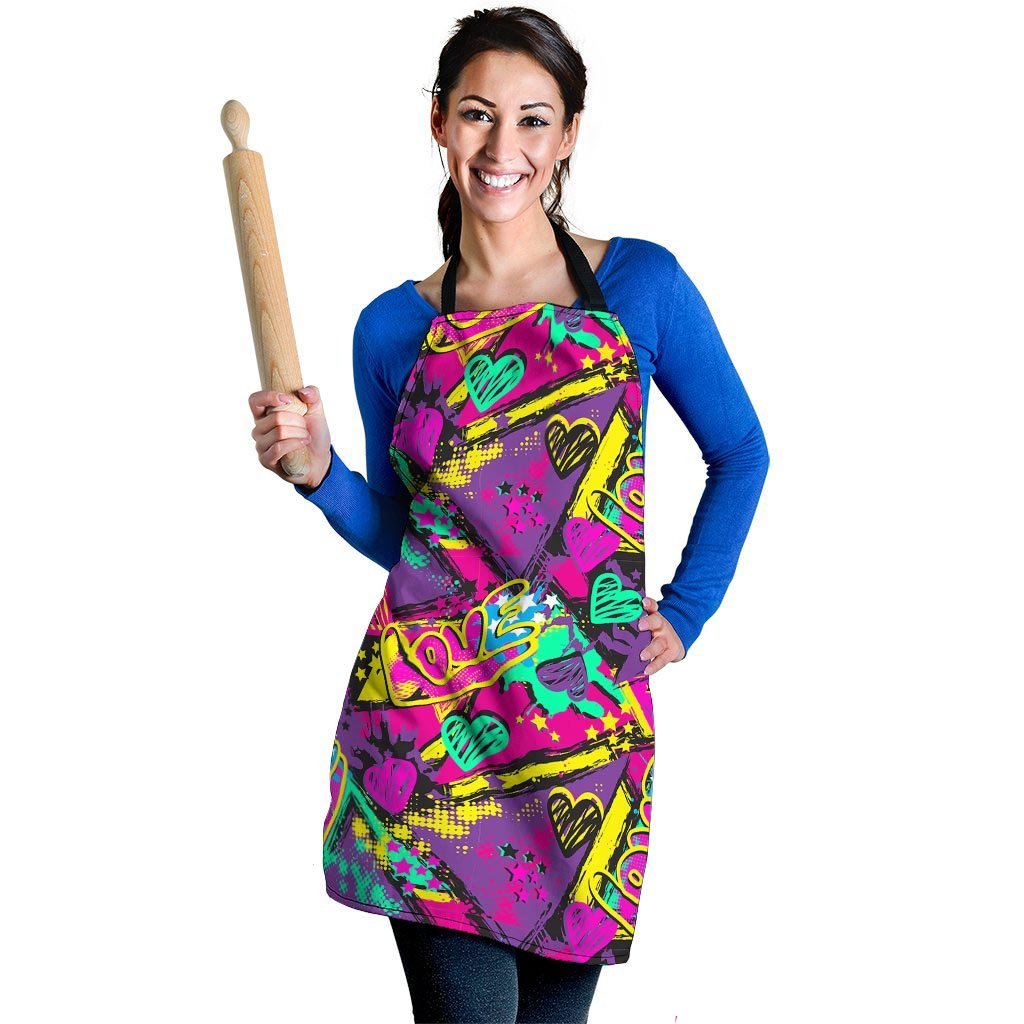 Graffiti Airbrush Love Print Women's Apron-grizzshop