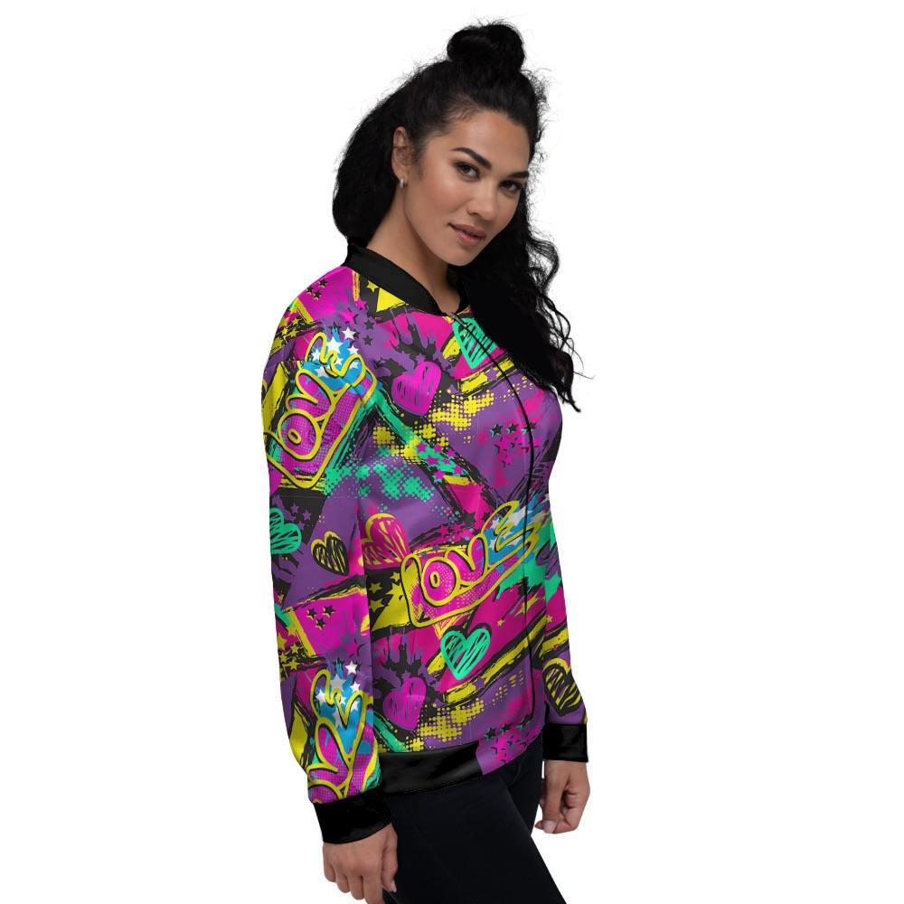 Graffiti Airbrush Love Print Women's Bomber Jacket-grizzshop