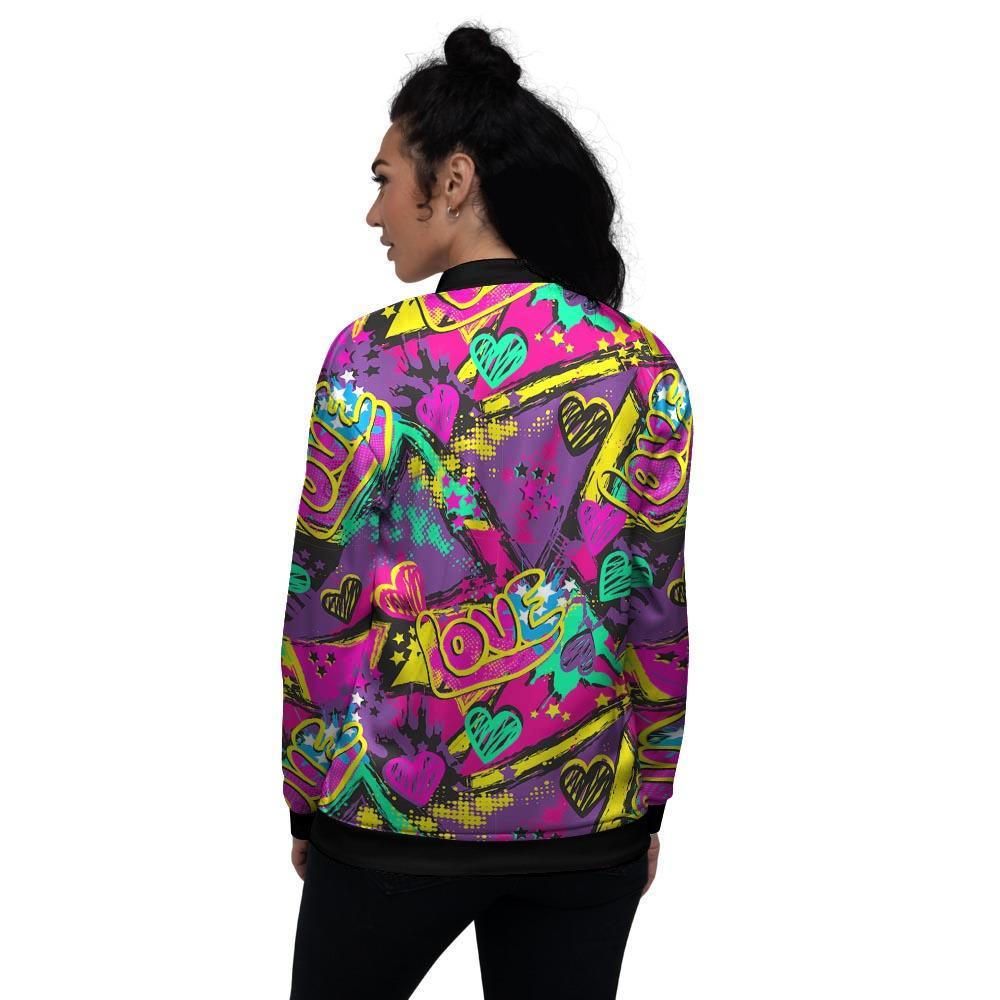 Graffiti Airbrush Love Print Women's Bomber Jacket-grizzshop