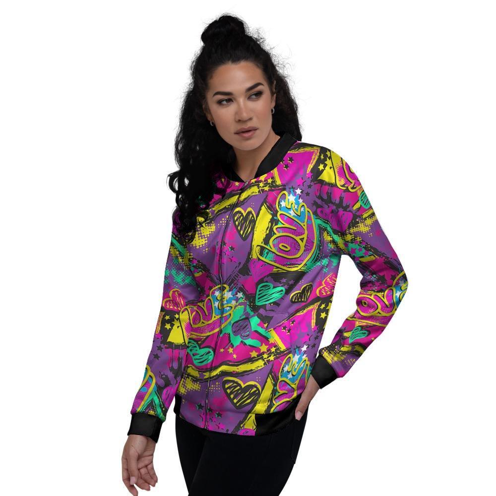 Graffiti Airbrush Love Print Women's Bomber Jacket-grizzshop