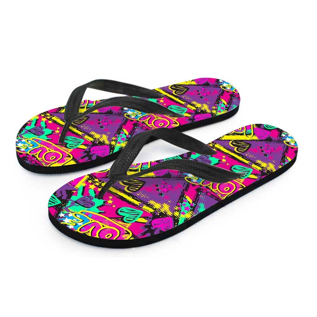 Graffiti Airbrush Love Print Women's Flip Flops-grizzshop