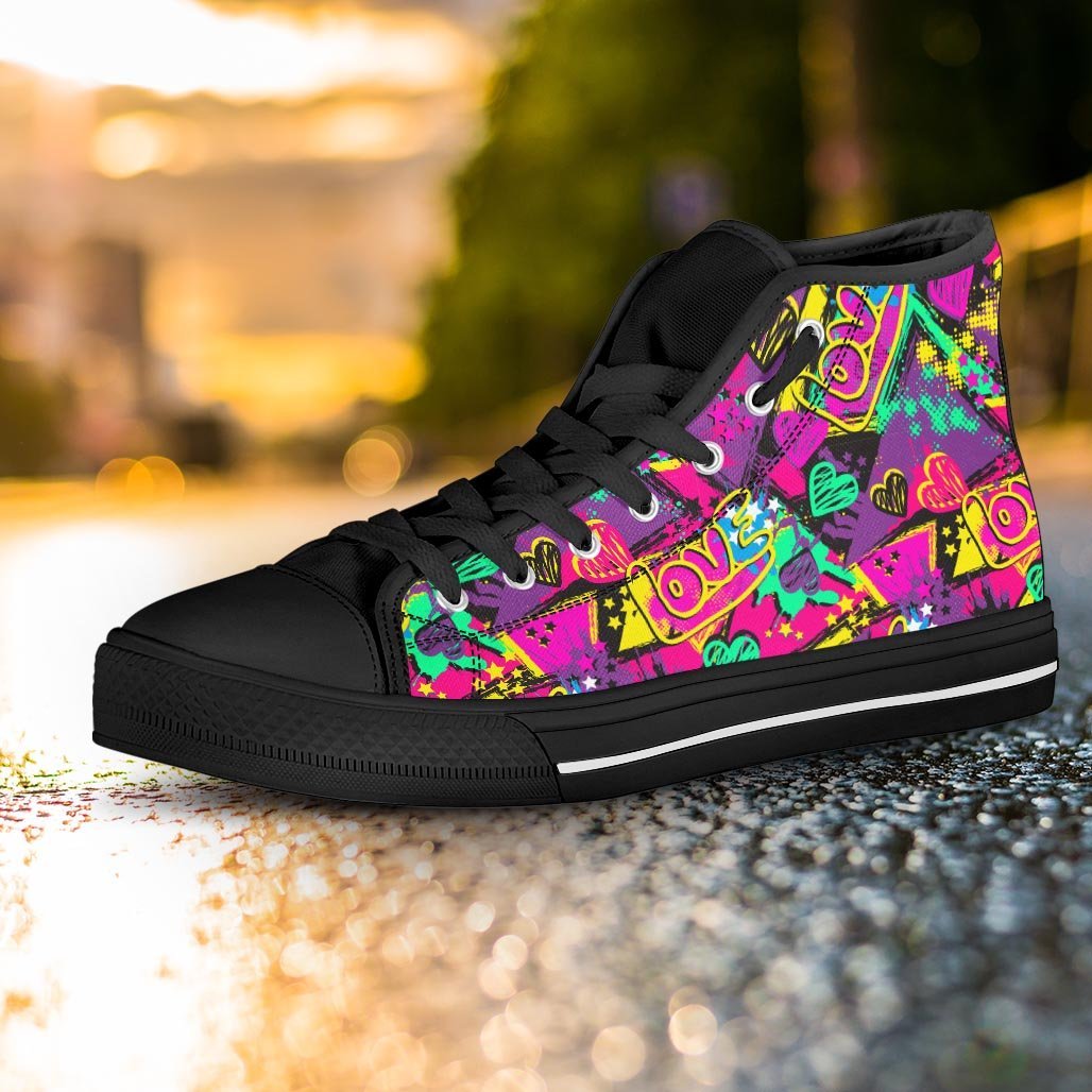 Graffiti Airbrush Love Print Women's High Top Shoes-grizzshop