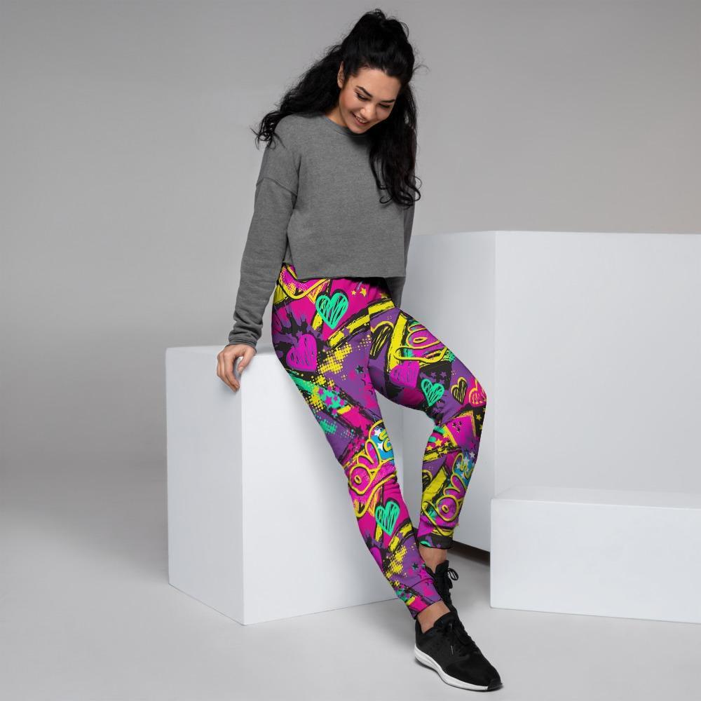 Graffiti Airbrush Love Print Women's Joggers-grizzshop