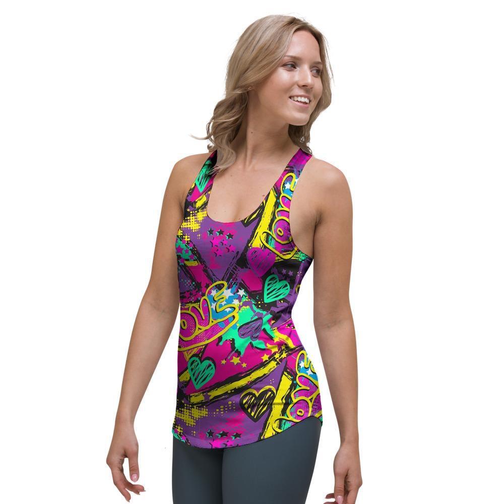 Graffiti Airbrush Love Print Women's Racerback Tank Top-grizzshop