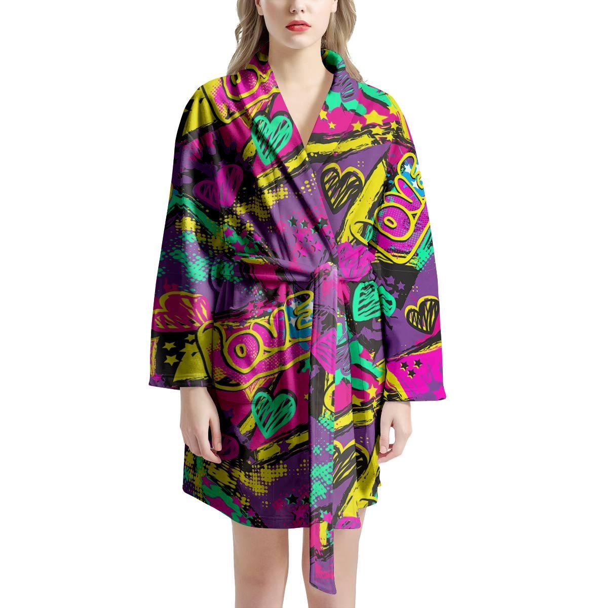 Graffiti Airbrush Love Print Women's Robe-grizzshop