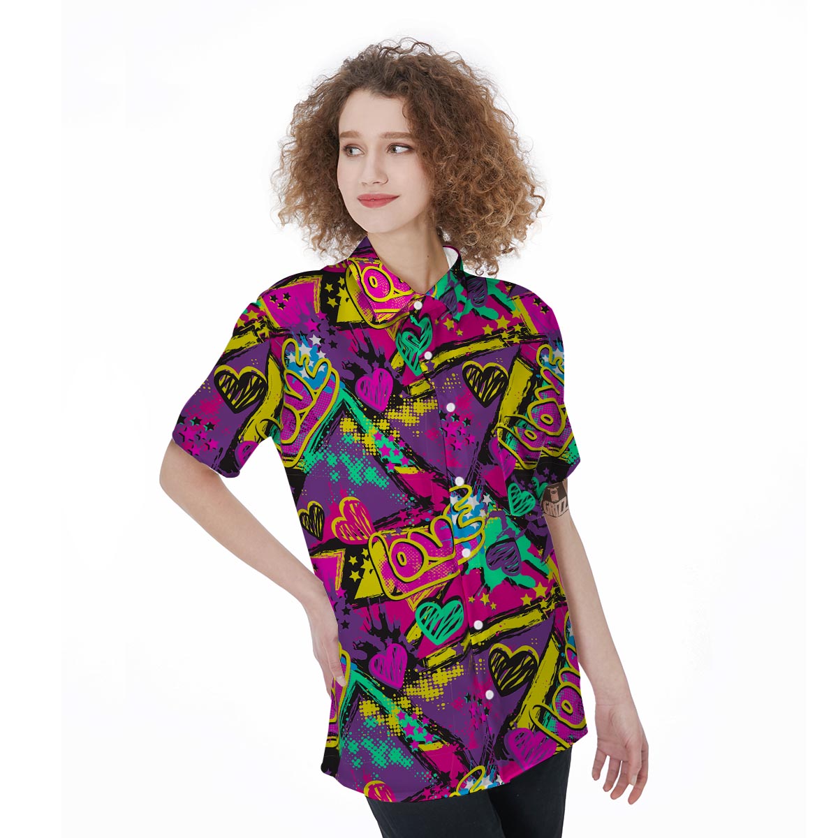 Graffiti Airbrush Love Print Women's Short Sleeve Shirts-grizzshop