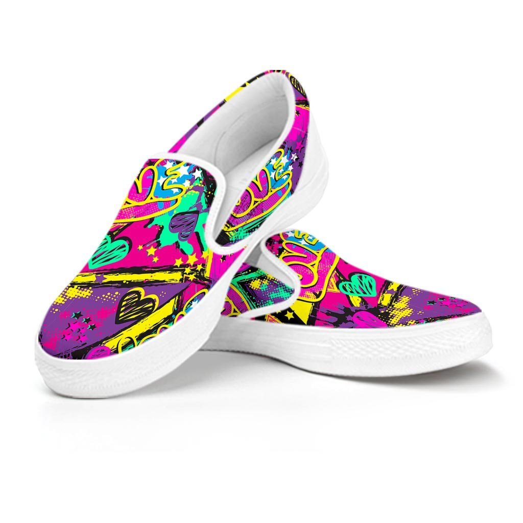 Graffiti Airbrush Love Print Women's Slip On Sneakers-grizzshop