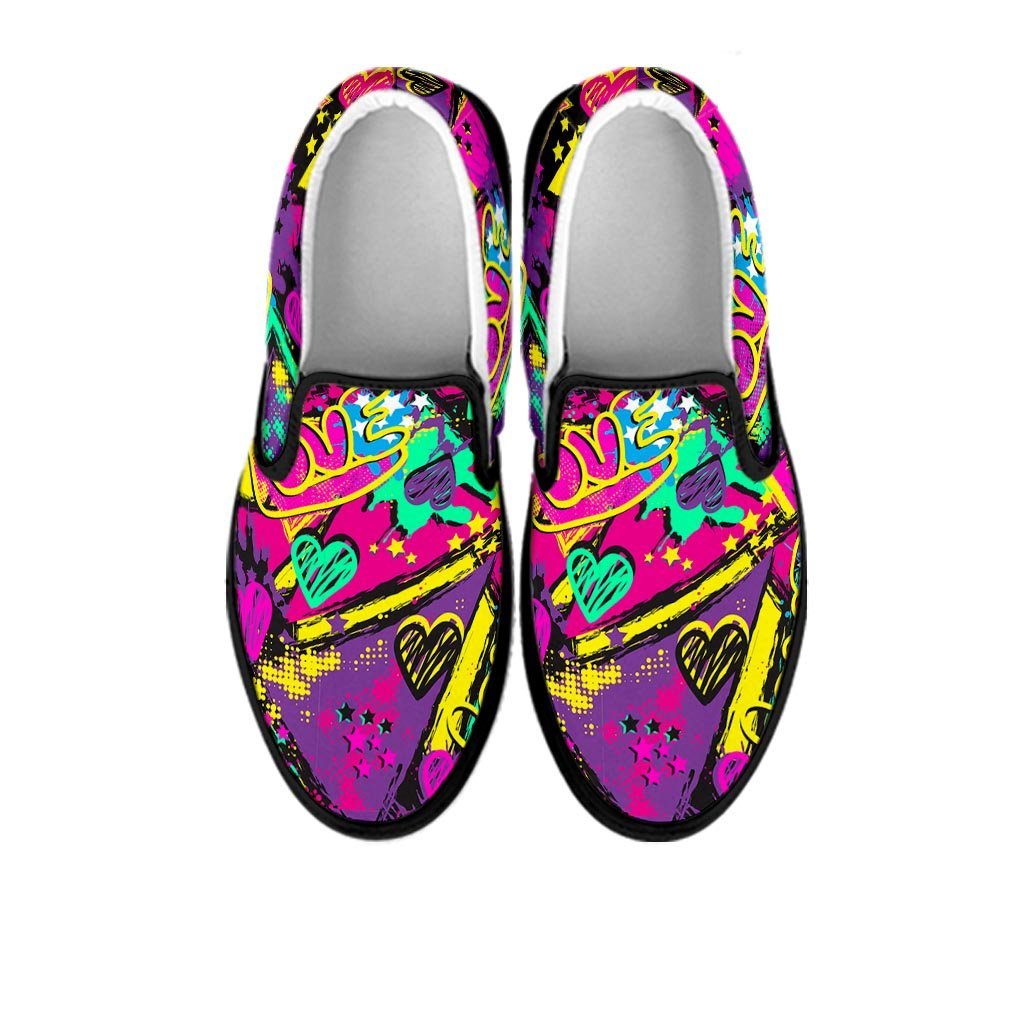 Graffiti Airbrush Love Print Women's Slip On Sneakers-grizzshop