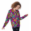 Graffiti Airbrush Love Print Women's Zip Up Hoodie-grizzshop