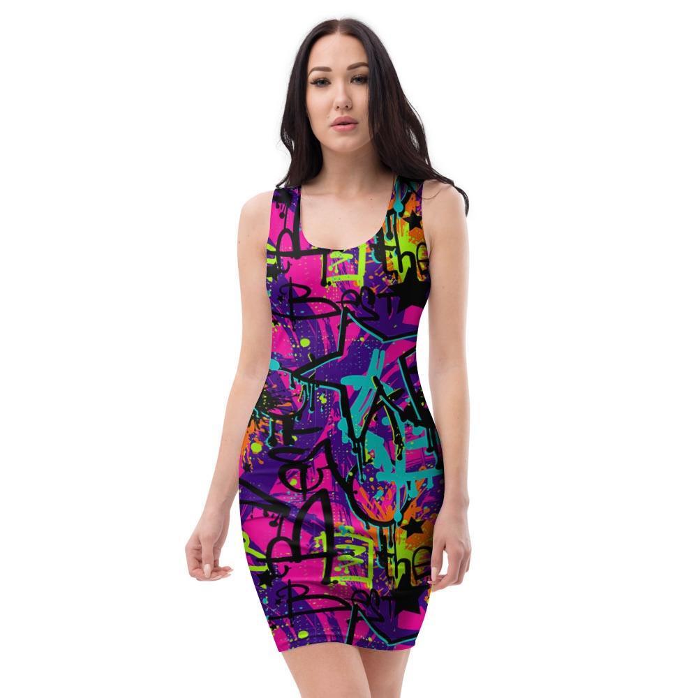 Graffiti Airbrush Print Bodycon Dress-grizzshop