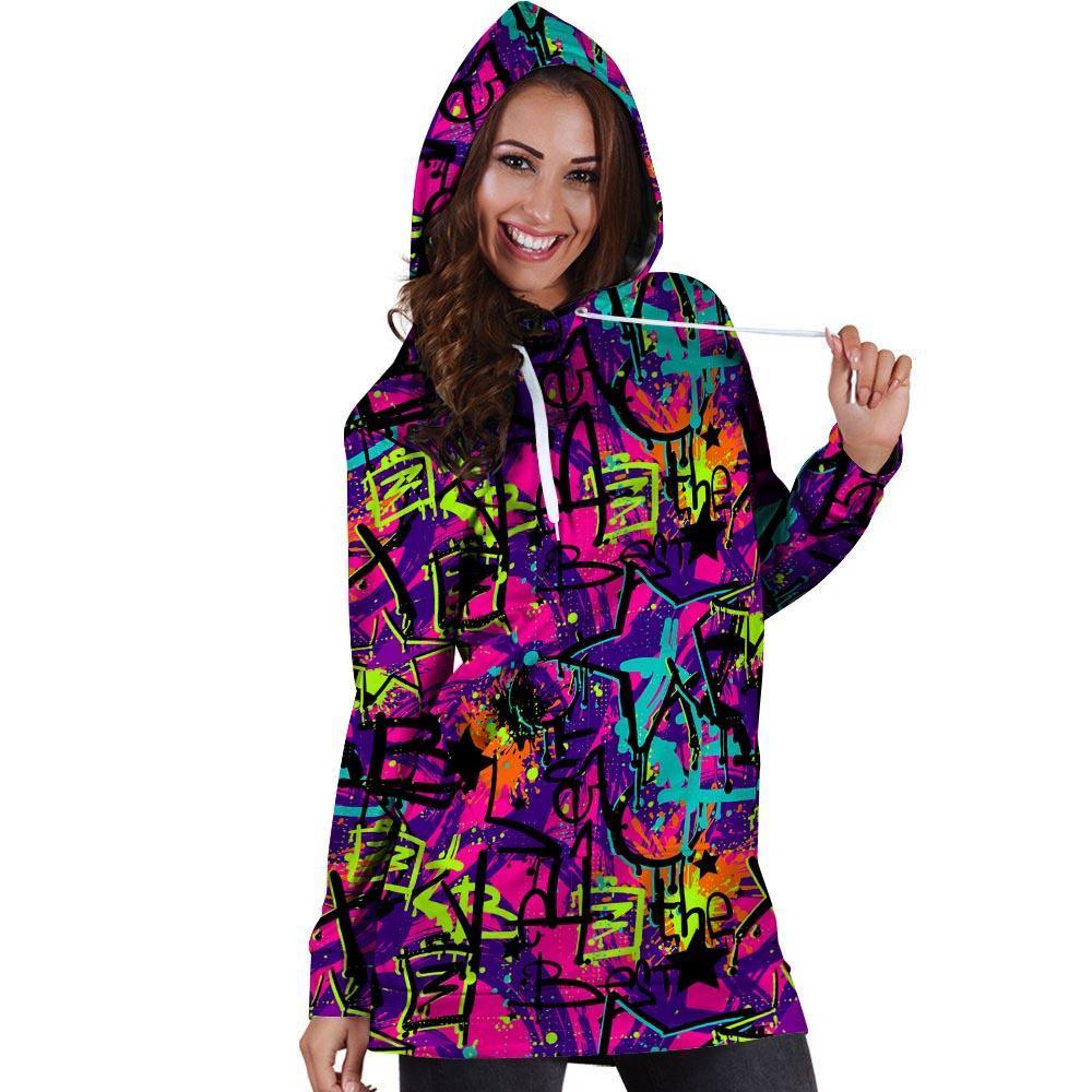 Graffiti Airbrush Print Hoodie Dress-grizzshop