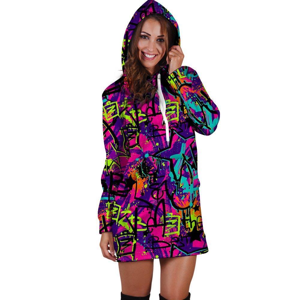 Graffiti Airbrush Print Hoodie Dress-grizzshop