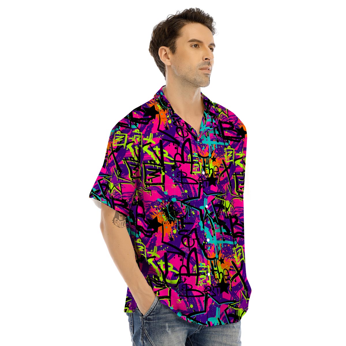 Graffiti Airbrush Print Men’s Hawaiian Shirt-grizzshop