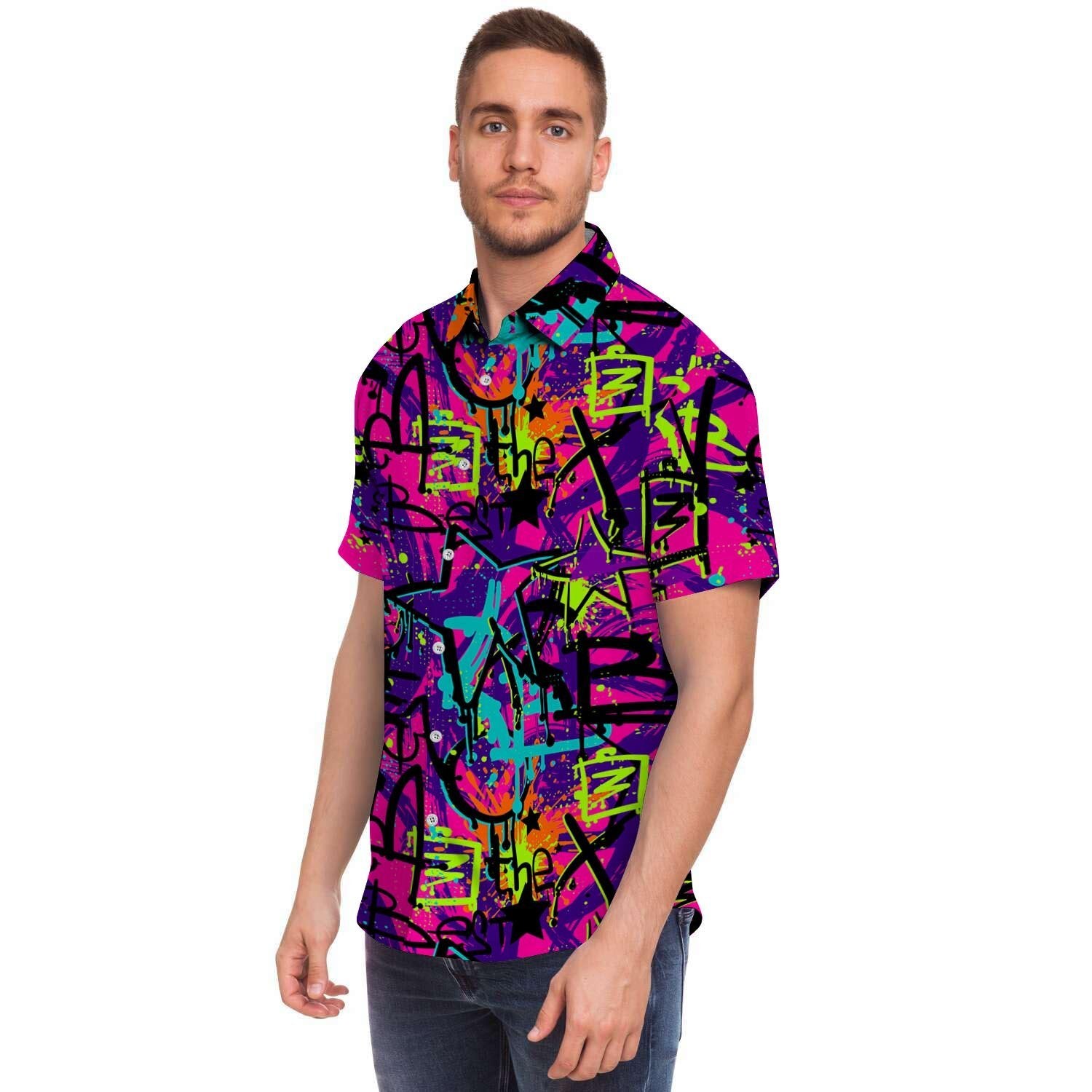 Graffiti Airbrush Print Men's Short Sleeve Shirt-grizzshop