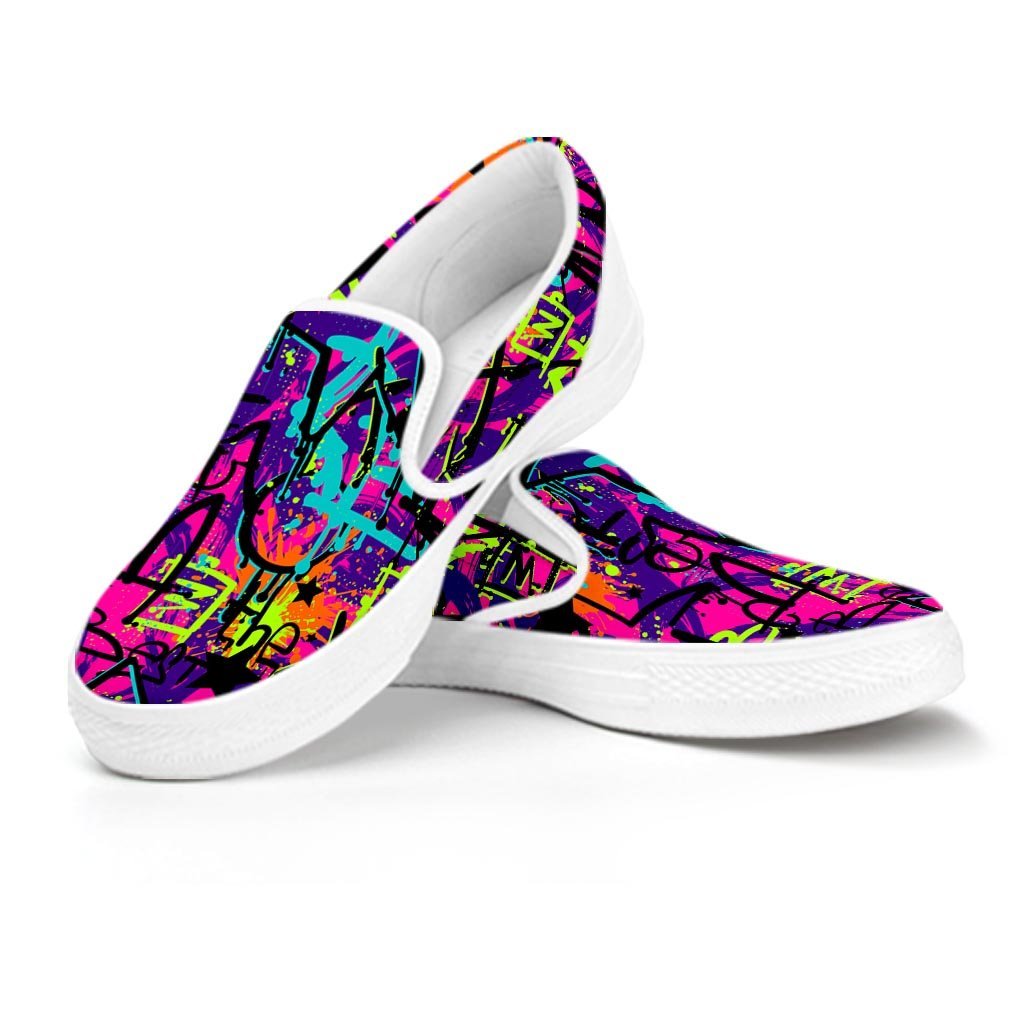 Graffiti Airbrush Print Men's Slip On Sneakers-grizzshop