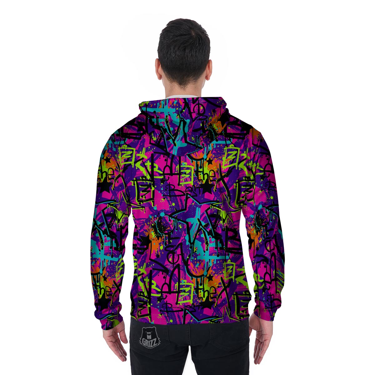 Graffiti Airbrush Print Men's Zip Up Hoodie-grizzshop