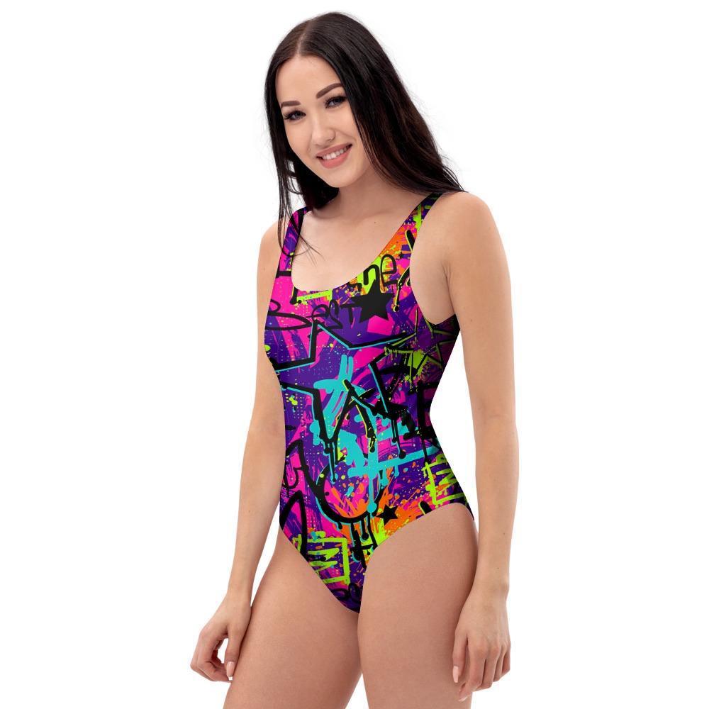 Graffiti Airbrush Print One Piece Swimsuite-grizzshop