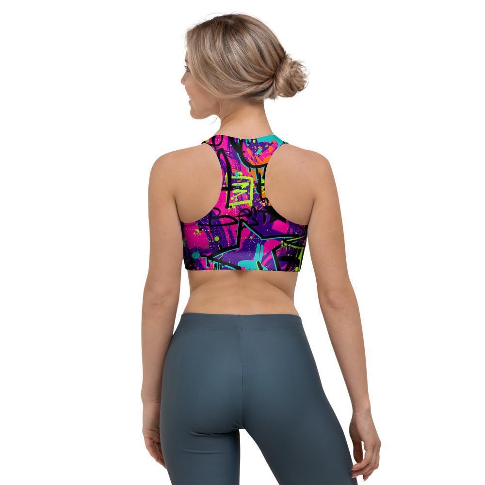 Graffiti Airbrush Print Sports Bra-grizzshop