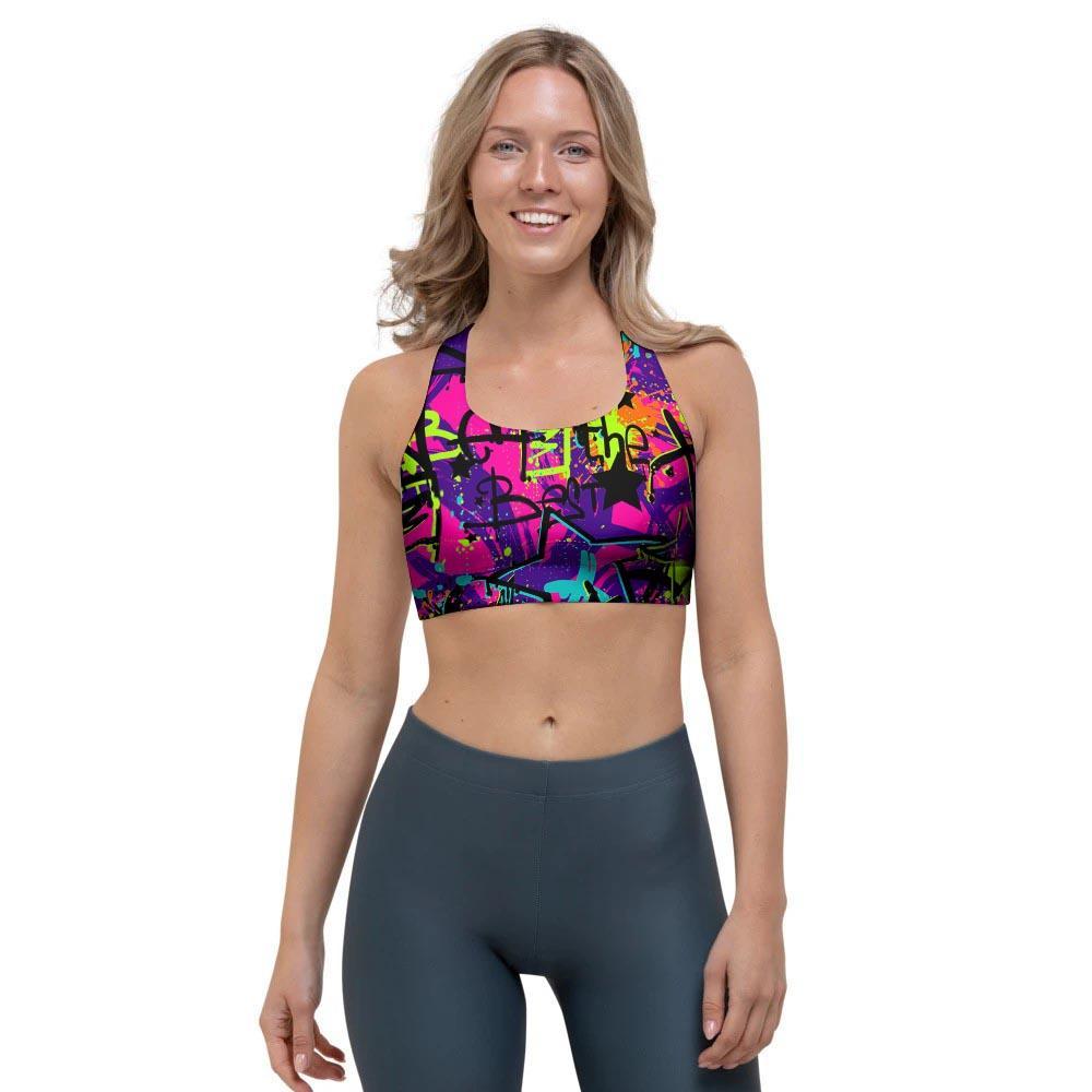 Graffiti Airbrush Print Sports Bra-grizzshop