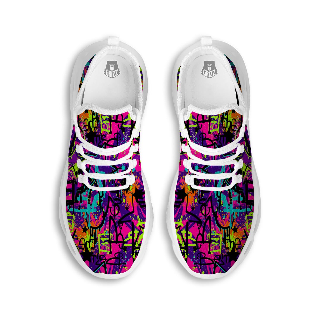 Graffiti Airbrush Print White Running Shoes-grizzshop