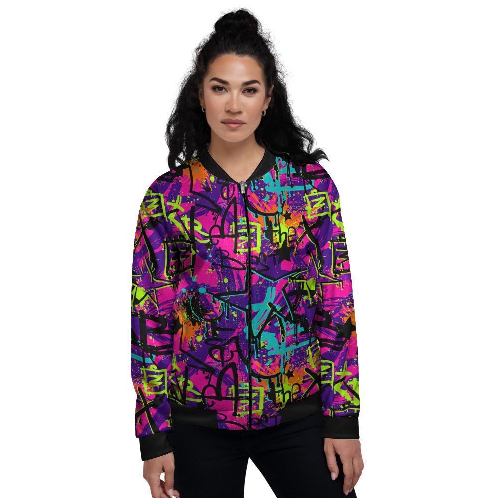 Graffiti Airbrush Print Women's Bomber Jacket-grizzshop