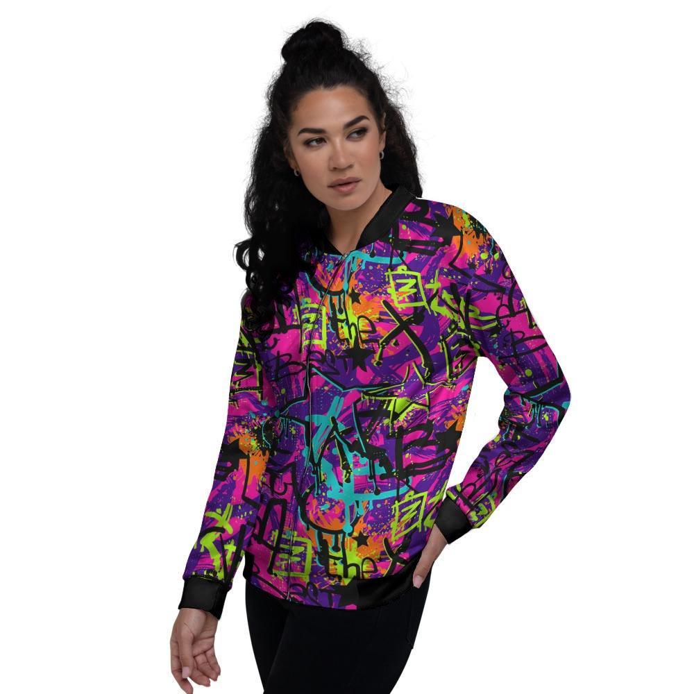 Graffiti Airbrush Print Women's Bomber Jacket-grizzshop