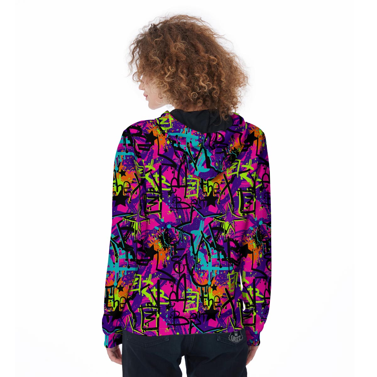 Graffiti Airbrush Print Women's Zip Up Hoodie-grizzshop