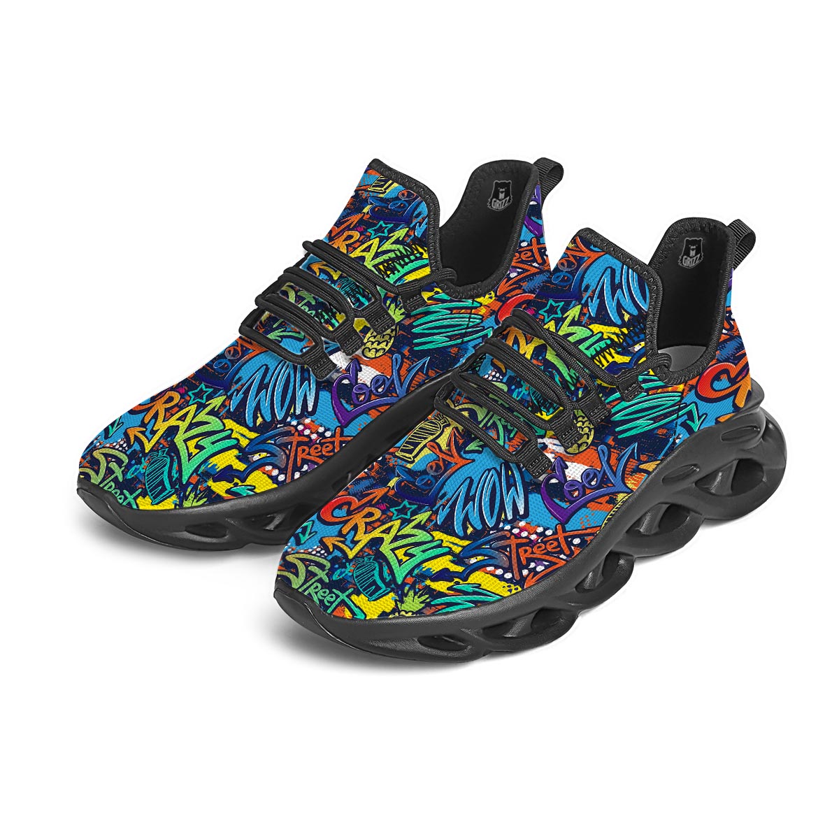 Graffiti Backdrop Print Black Running Shoes-grizzshop