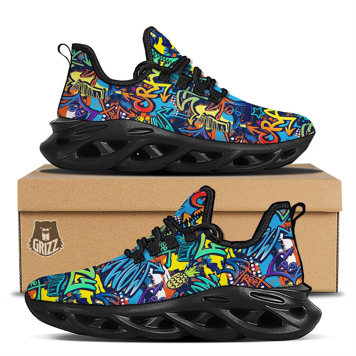 Graffiti Backdrop Print Black Running Shoes-grizzshop