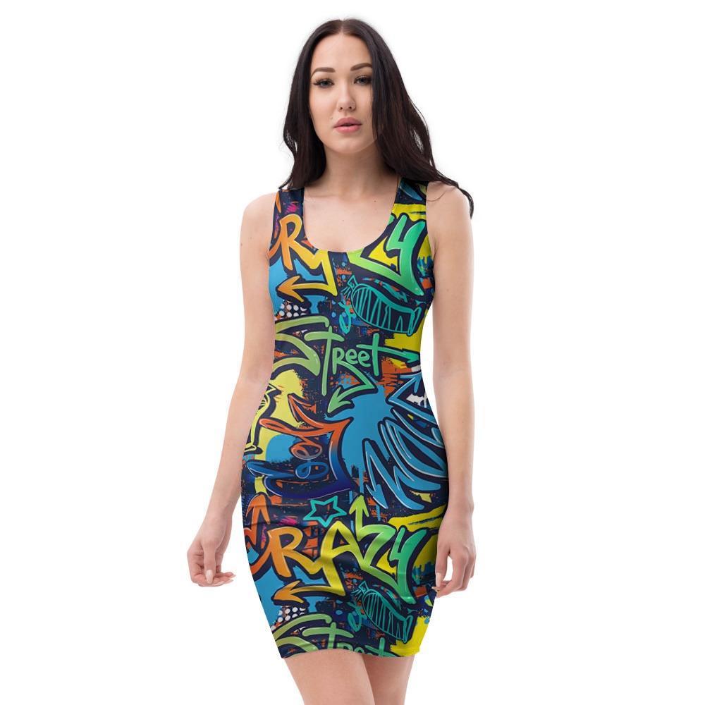 Graffiti Backdrop Print Bodycon Dress-grizzshop