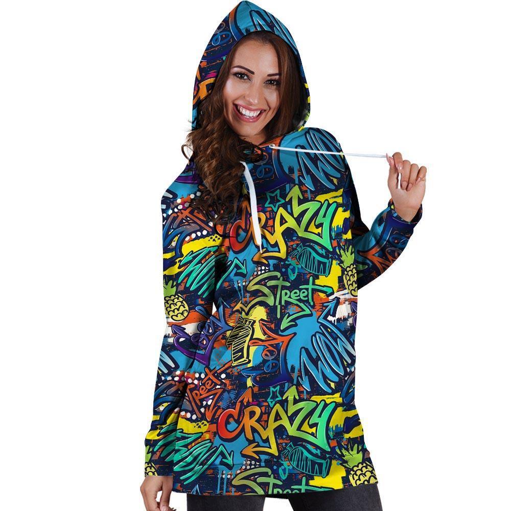 Graffiti Backdrop Print Hoodie Dress-grizzshop