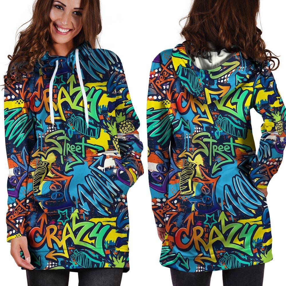 Graffiti Backdrop Print Hoodie Dress-grizzshop