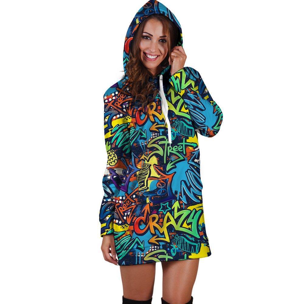 Graffiti Backdrop Print Hoodie Dress-grizzshop