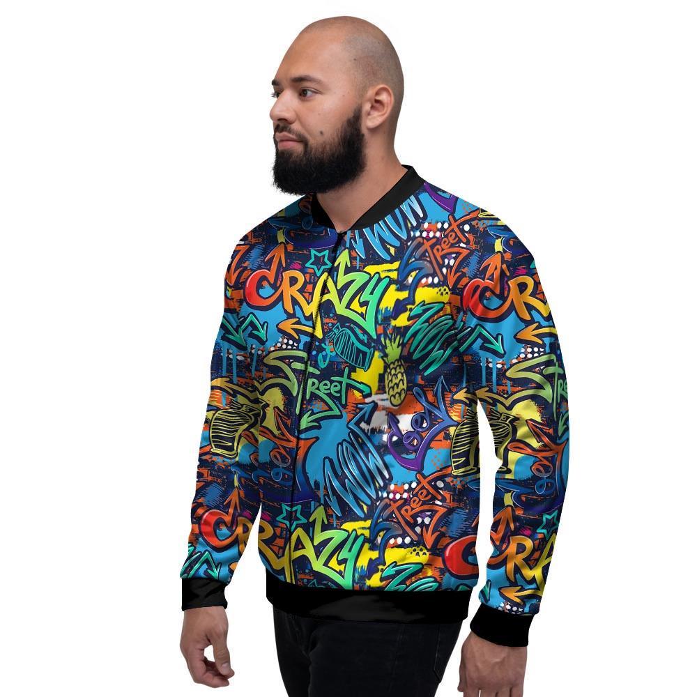 Graffiti Backdrop Print Men's Bomber Jacket-grizzshop