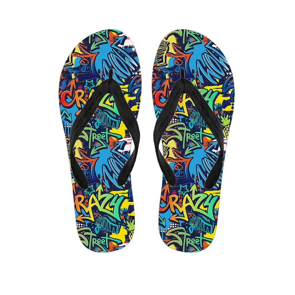 Graffiti Backdrop Print Men's Flip Flops-grizzshop