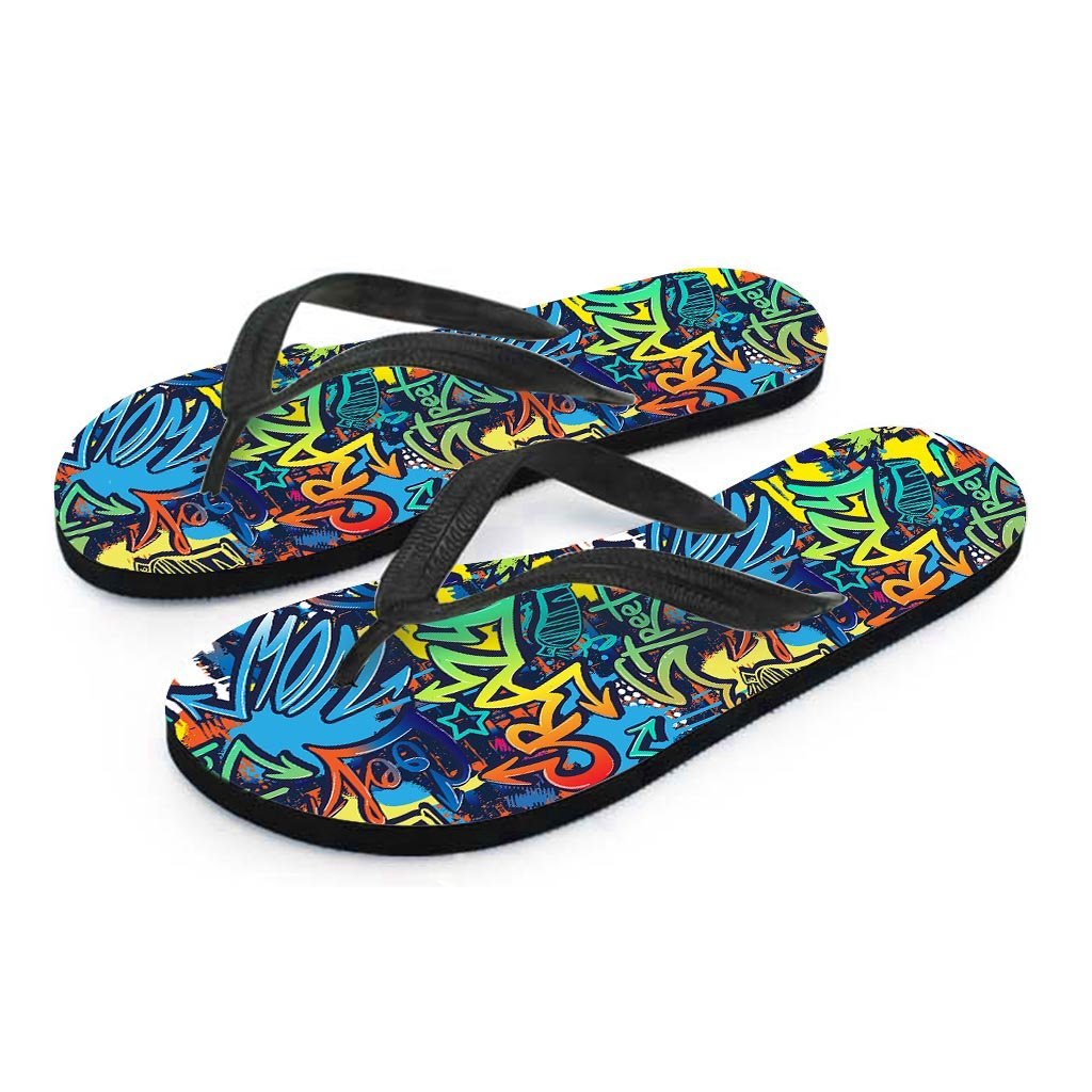 Graffiti Backdrop Print Men's Flip Flops-grizzshop