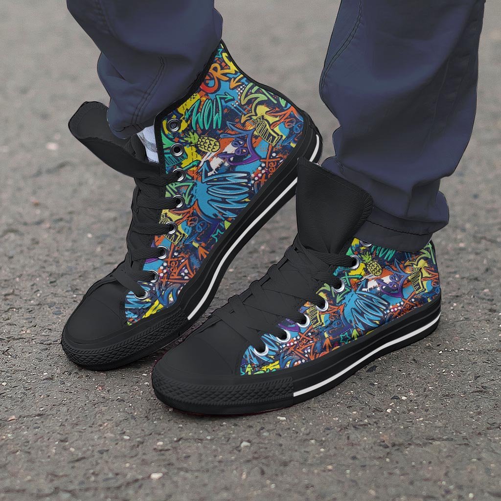 Graffiti Backdrop Print Men's High Top Shoes-grizzshop