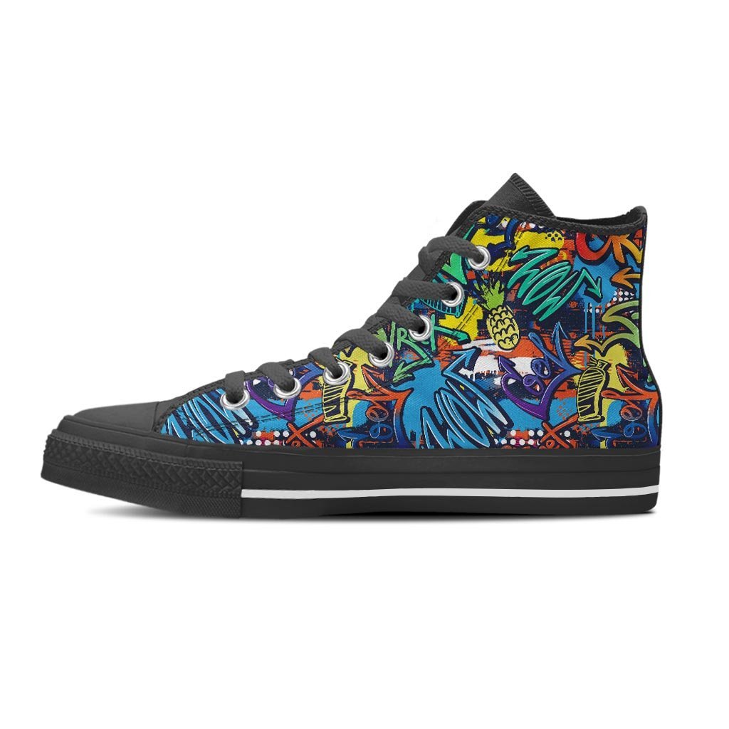 Graffiti Backdrop Print Men's High Top Shoes-grizzshop