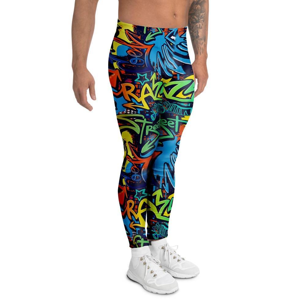 Graffiti Backdrop Print Men's Leggings-grizzshop